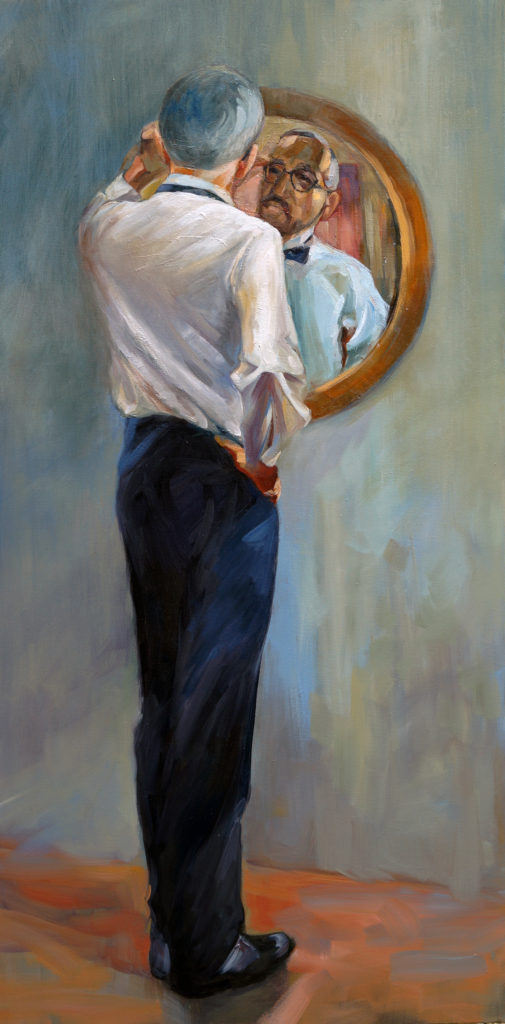 Man near the mirror , oil 24 by 48, $500